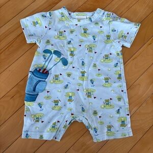 Blue Green Frog Golf Short Romper Baby Boy Size 3-6 Months Boy Cute